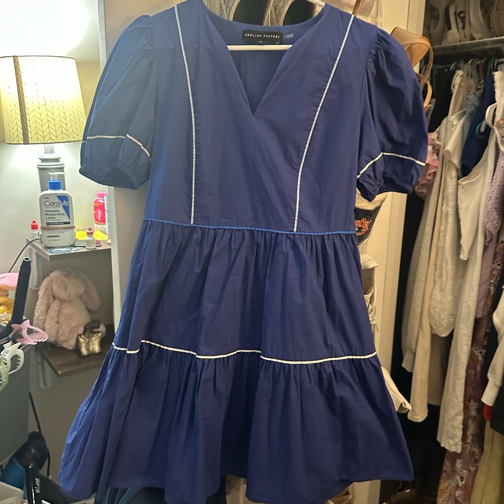 English Factory Royal Blue Dress with White Accents